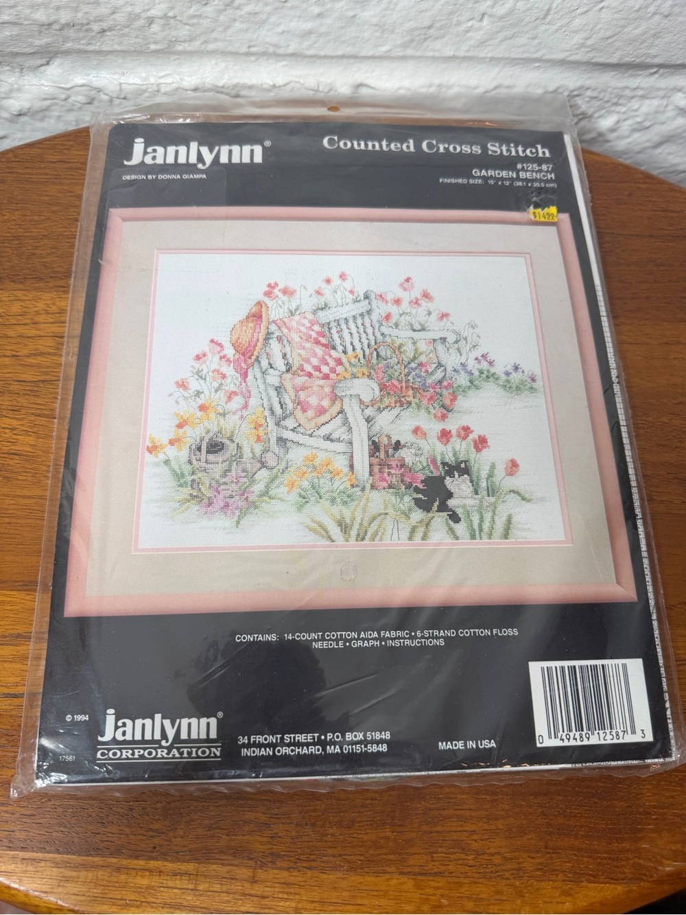 Janlynn Counted Cross Stitch Kit Garden Bench Floral Cat NEW